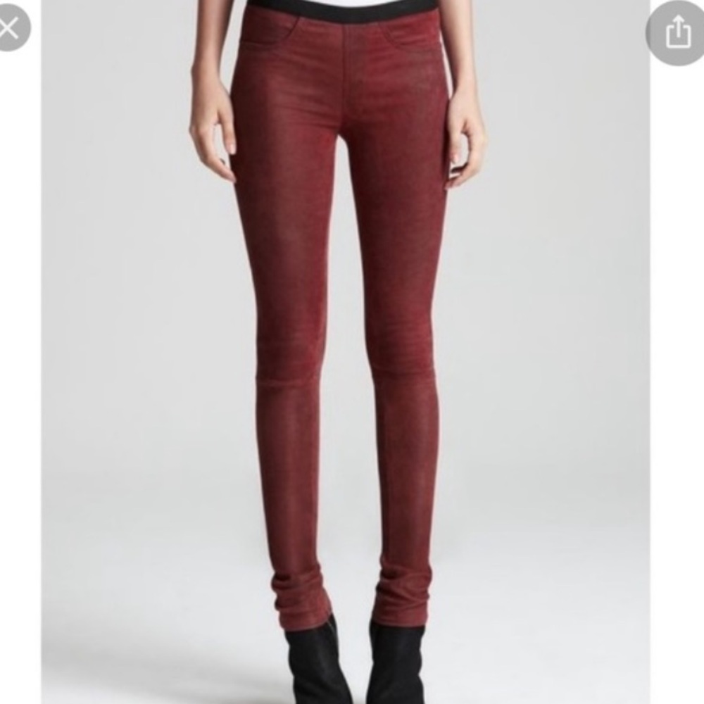 Helmut Lang Burgundy Suede Leggings